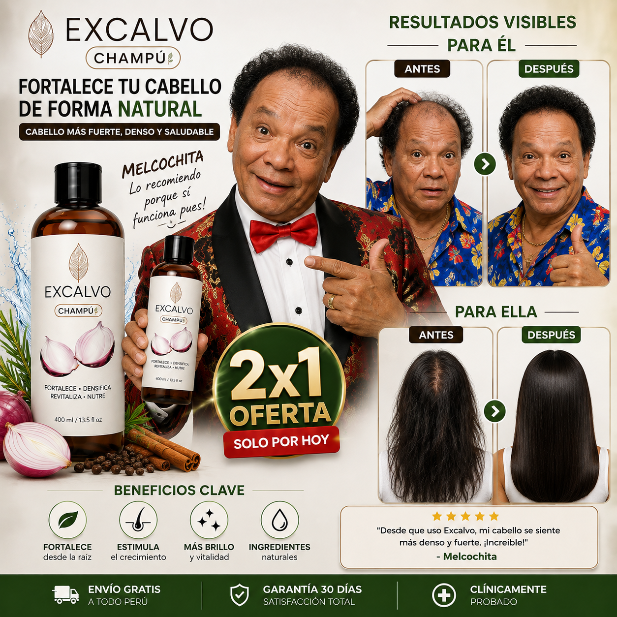 Solo por hoy a 2 X 89 Soles - OFERTA 2x1 - EXCALVO Fortalece y Revitaliza Tu Cabello