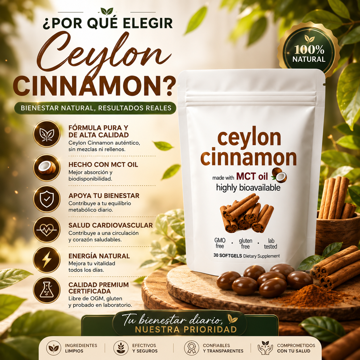 LivingCore® Canela en polvo orgánica de Ceilán
