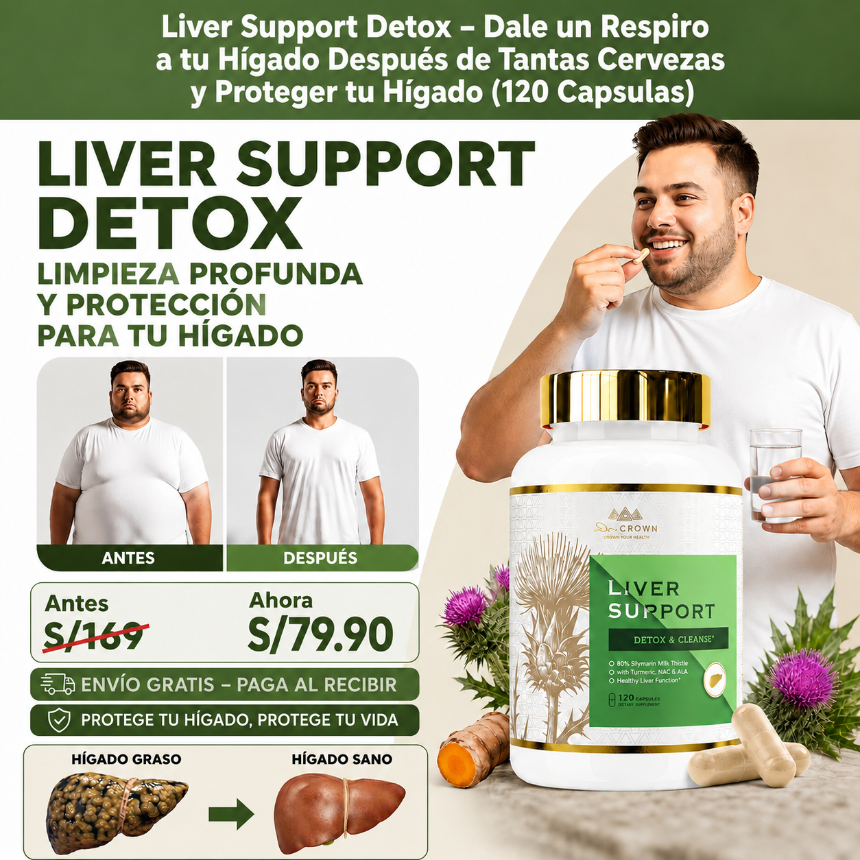 SOLO POR HOY S/79,90 - Liver Support Detox – Dale un Respiro a tu Hígado Después de Tantas Cervezas (120 Capsulas)