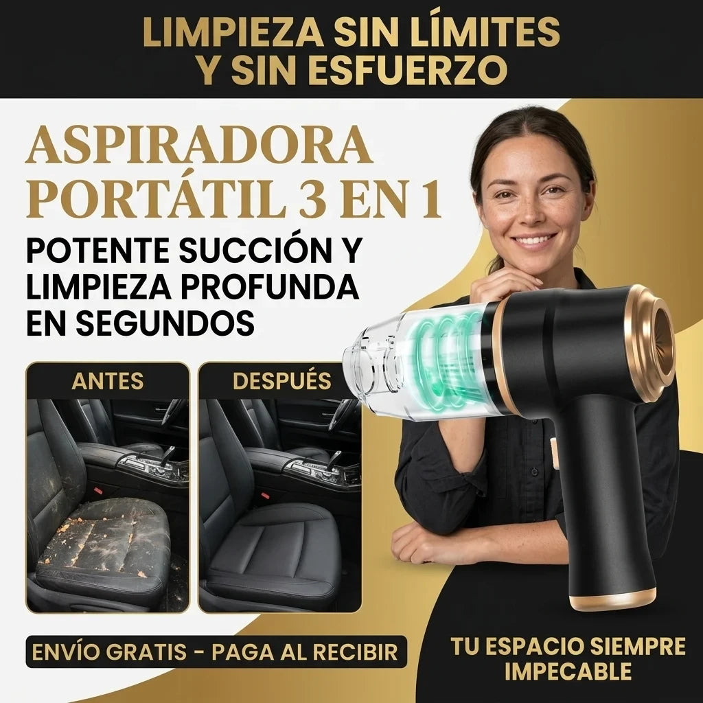 Aspiradora Portátil 3 en 1 – Potente Succión y Limpieza Profunda en Segundos