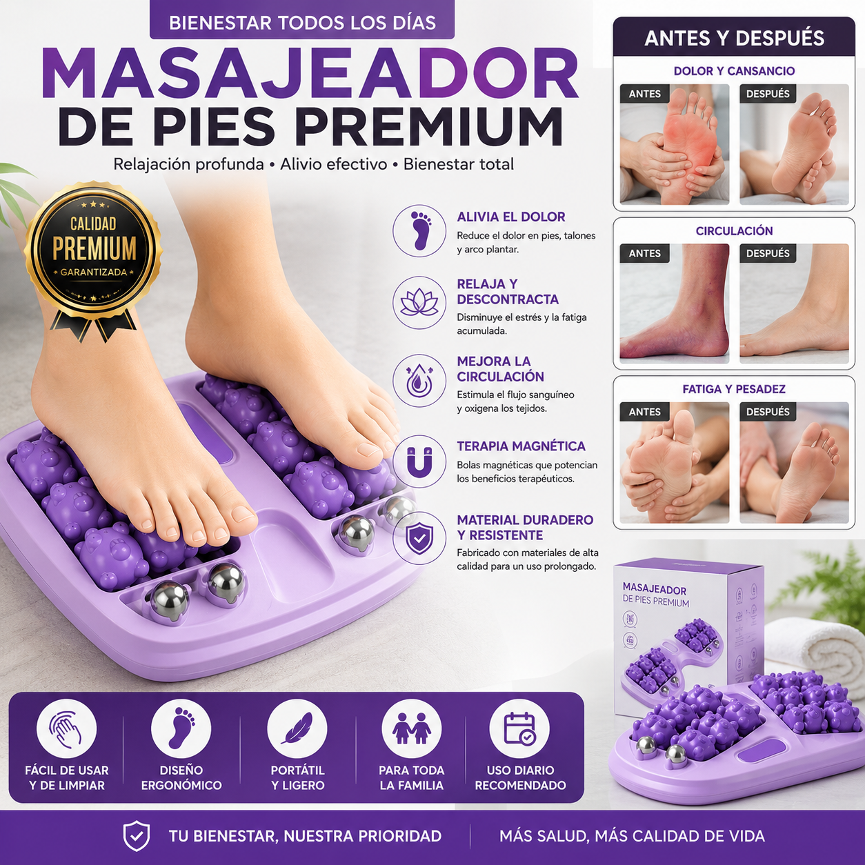 Oferta especial💜Rodillo de masaje de pies doble portátil