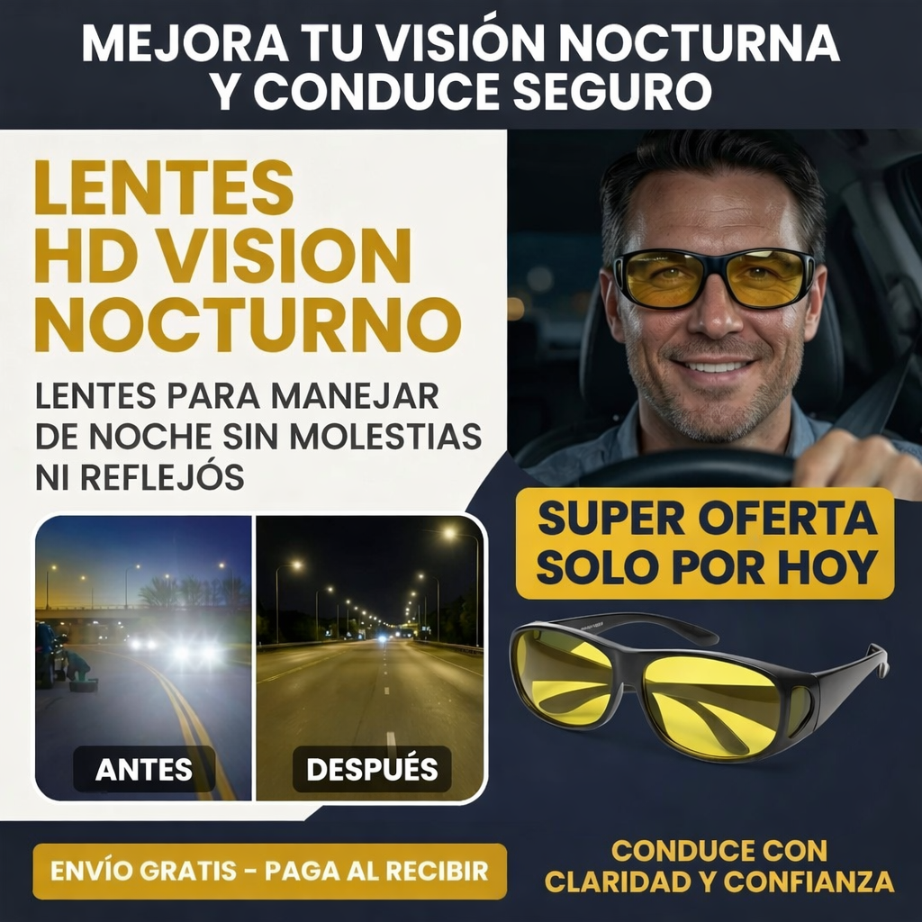 Lentes HD Vision Nocturno -  Lentes para Manejar de Noche sin Molestias ni Reflejos