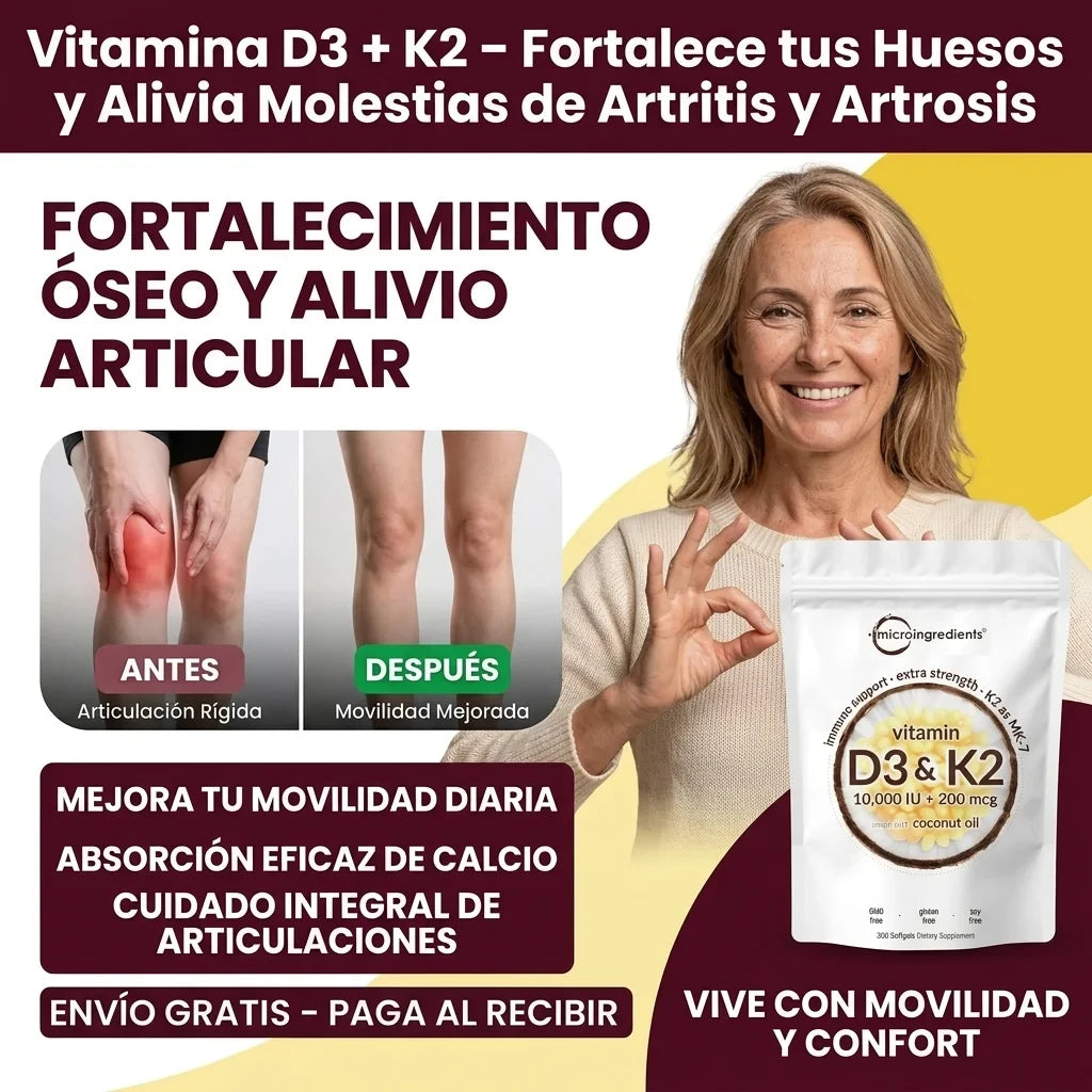 Vitamina D3 + K2 – Fortalece tus Huesos y Alivia Molestias de Artritis y Artrosis (2x 90Gr)