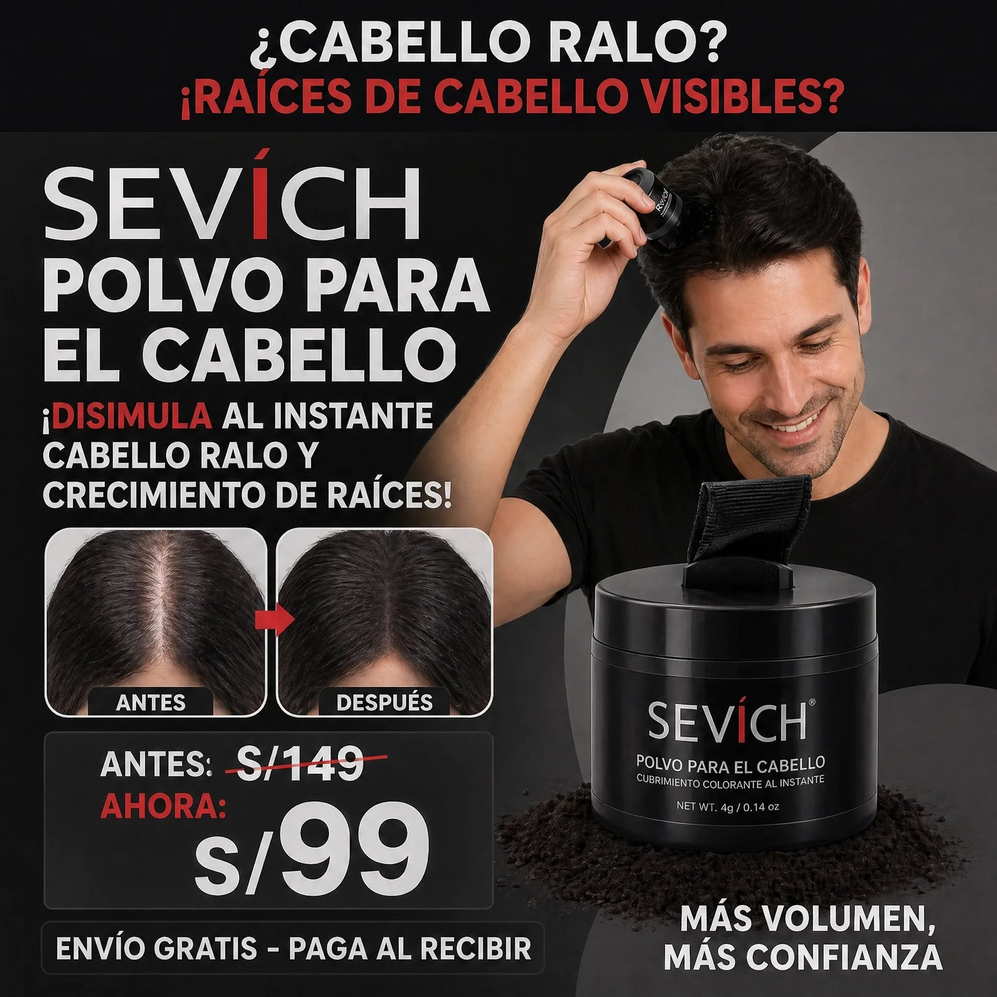 Sevich Polvo para el Cabello – Solución rápida para zonas con poca densidad