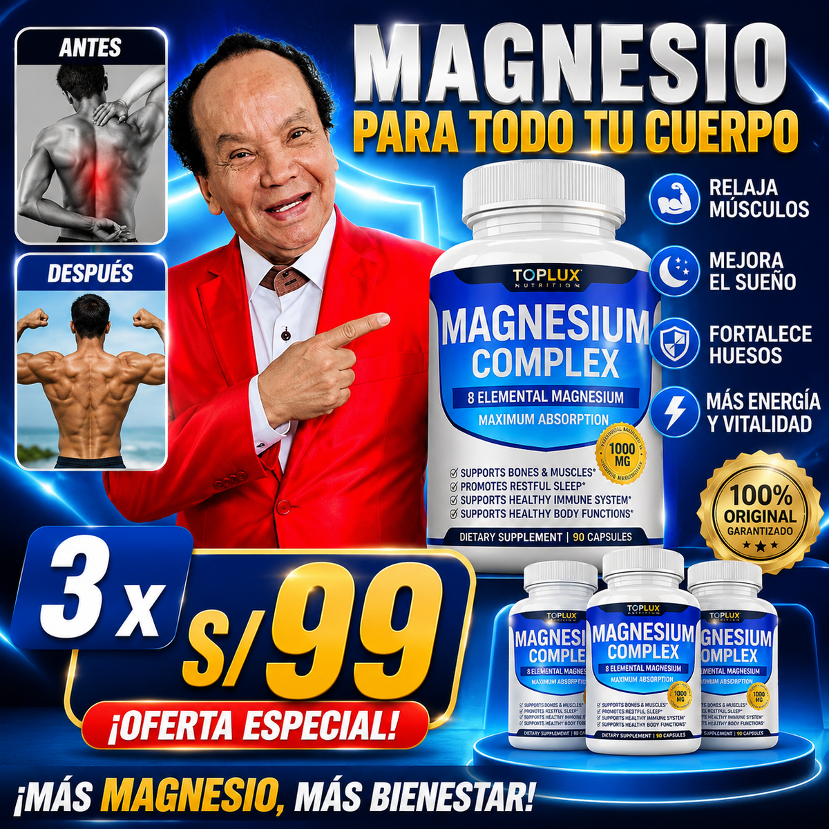Magnesio Complex – Apoya el Sueño, Relajación Muscular y Energía | 90 Cápsulas